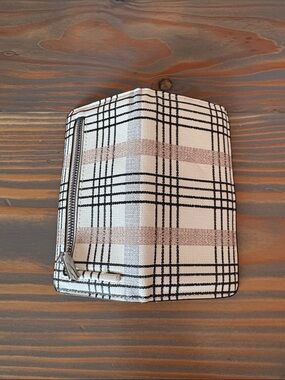 Plaid Zip Wallet - Cream, Black & Beige